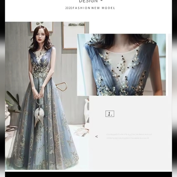 Blue, V Neck, Case Up, Ball Gown - Picture 7 of 16